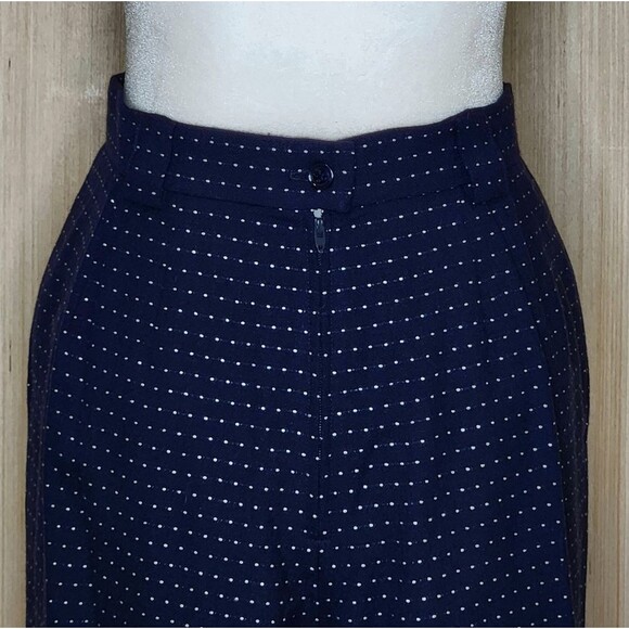 Anne Klein II Vintage 90s Wool Shorts Pleated Navy/White Dashes Women's Size 10 - Picture 6 of 13
